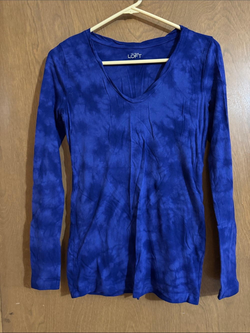 LOFT Royal Blue Tie-Dye Long Sleeve V-Neck Top